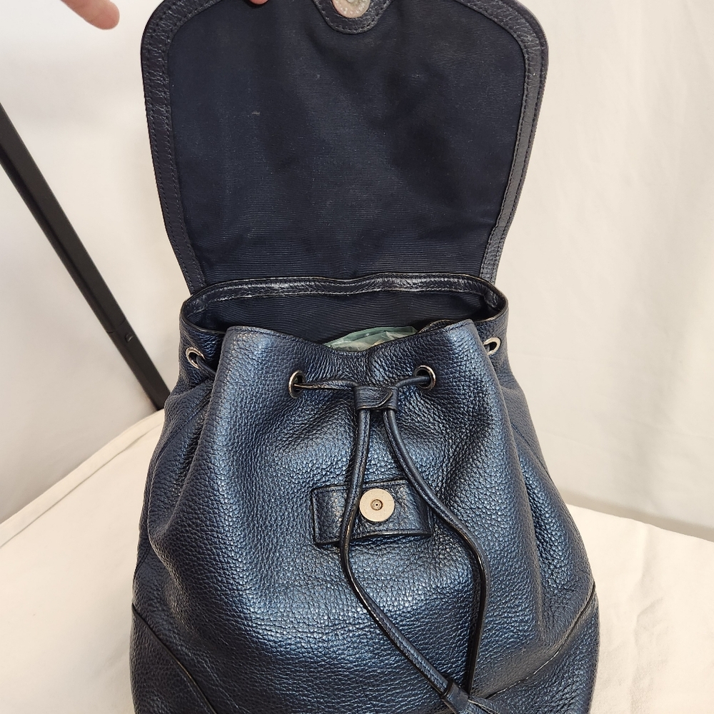 Coach Navy Leather Drawstring Backpack - Picture 6 of 7